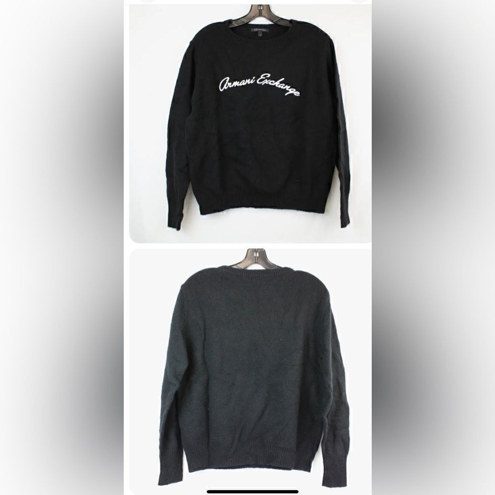 Armani Exchange Black Cursive Logo Knit Sweater In Black - Women's Size Medium